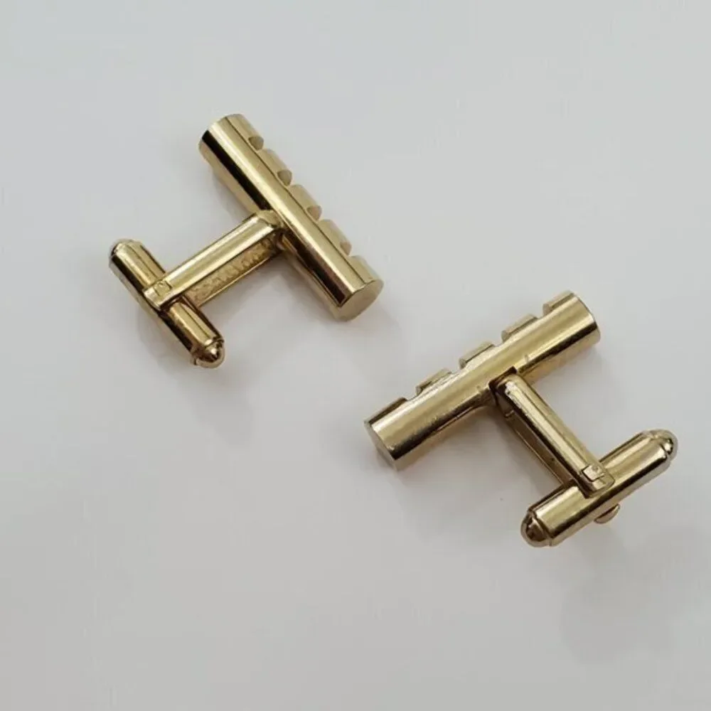 Shields Cuff Links Gold Tone Rectangle Stripe‎ Tube